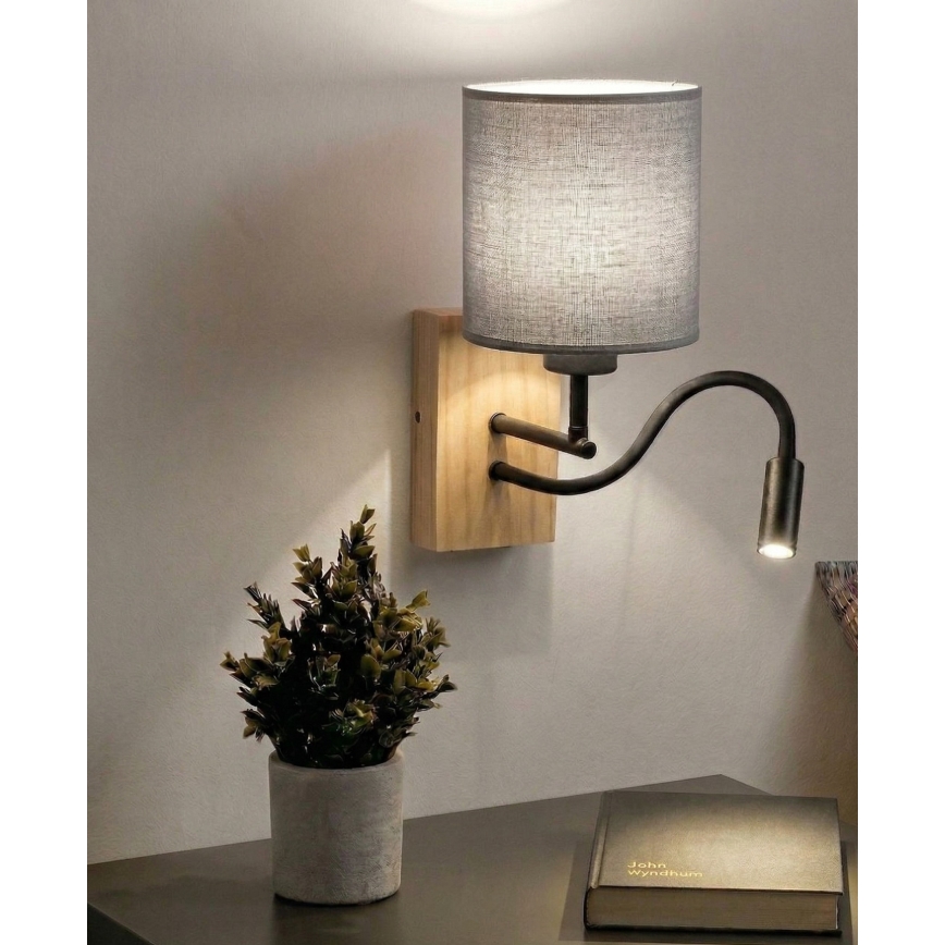 Brilagi - Flexible LED-Wandleuchte NUBILA WOOD 1xE27/25W/230V + LED/3W Eiche/Schwarz/Hellgrau