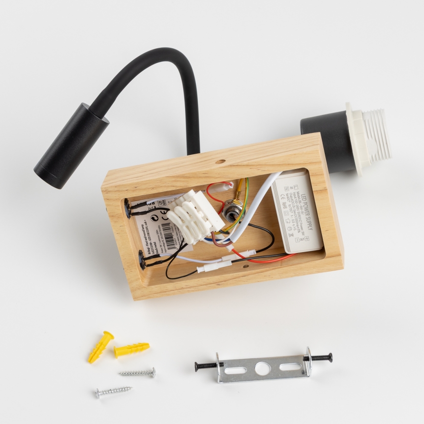 Brilagi - Flexible LED-Wandleuchte NUBILA WOOD 1xE27/25W/230V + LED/3W Eiche/Schwarz/Hellgrau