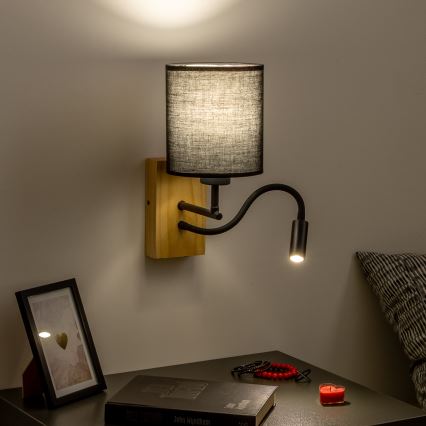 Brilagi - Flexible LED-Wandleuchte NUBILA WOOD 1xE27/25W/230V + LED/3W Eiche/schwarz