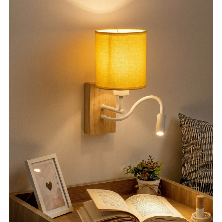 Brilagi - Flexible LED-Wandleuchte NUBILA WOOD 1xE27/25W/230V + LED/3W Eiche/Weiß/Gelb