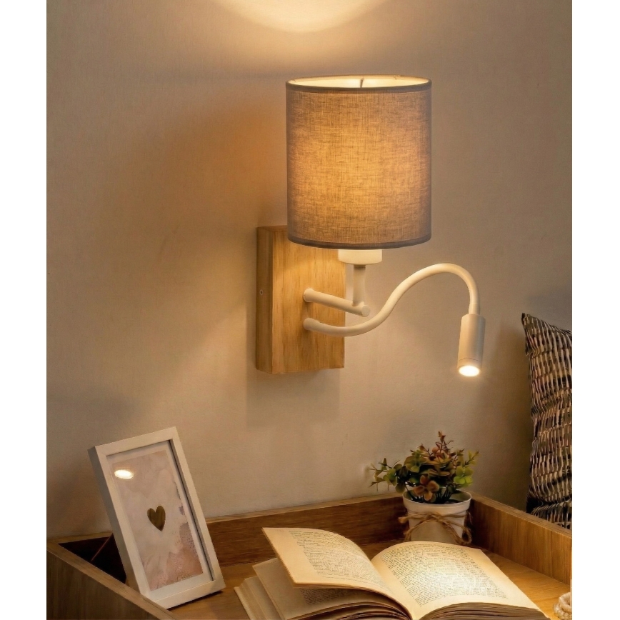Brilagi - Flexible LED-Wandleuchte NUBILA WOOD 1xE27/25W/230V + LED/3W Eiche/Weiß/Hellgrau