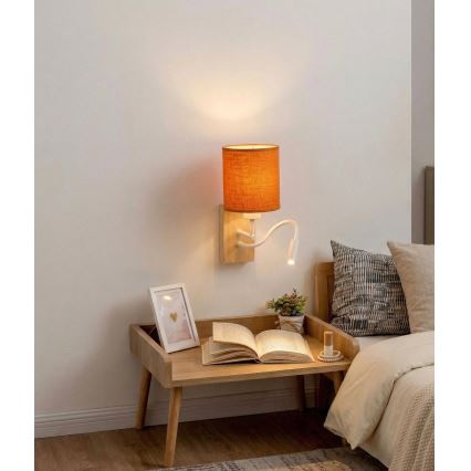 Brilagi - Flexible LED-Wandleuchte NUBILA WOOD 1xE27/25W/230V + LED/3W Eiche/weiß/orange