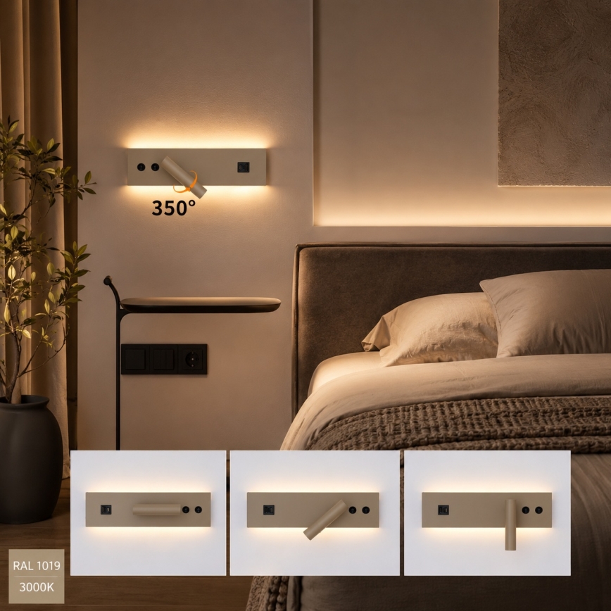 BRILAGI - LED-Wandspot mit USB-Anschluss NOCTIS LED/3W/230V + LED/9W beige