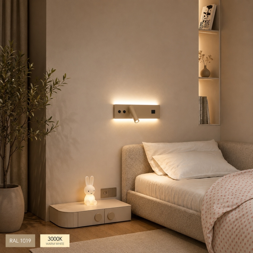 BRILAGI - LED-Wandspot mit USB-Anschluss NOCTIS LED/3W/230V + LED/9W beige