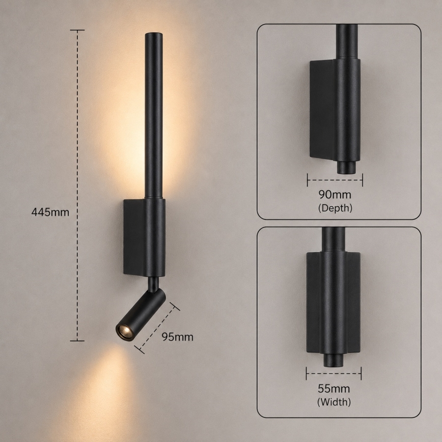 BRILAGI - LED-Wandspot VIXON LED/3W/230V + LED/5W schwarz CRI 90