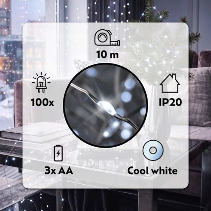 BRILAGI - LED-Weihnachts-Lichterkette 100xLED/3xAA 10m kaltweiß