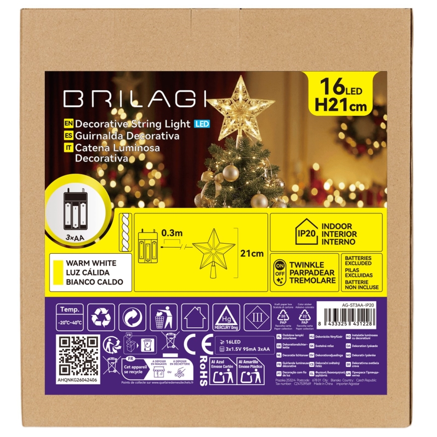 BRILAGI - LED-Weihnachtsdekoration LED/3xAA 21 cm Stern warmweiß