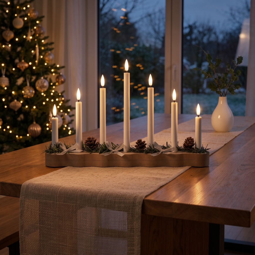 BRILAGI - LED-Weihnachtskerzenhalter 7xLED/2xAA beige/weiß