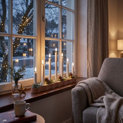 BRILAGI - LED-Weihnachtskerzenhalter 7xLED/2xAA beige/weiß