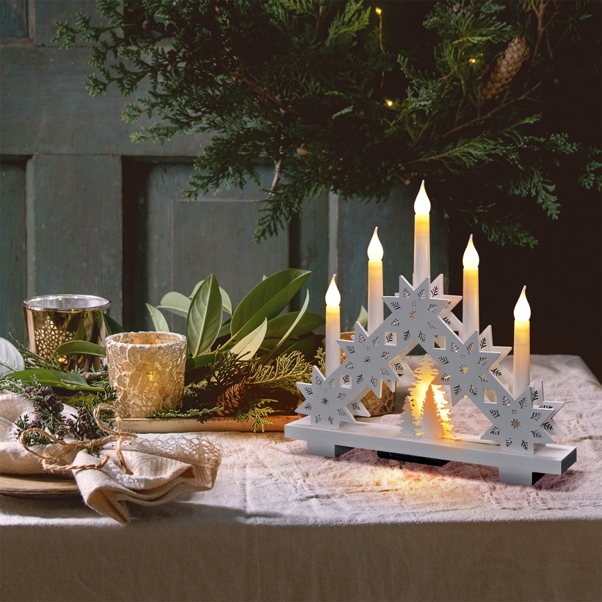 BRILAGI - LED-Weihnachtsleuchter 5xLED/2xAA weiß