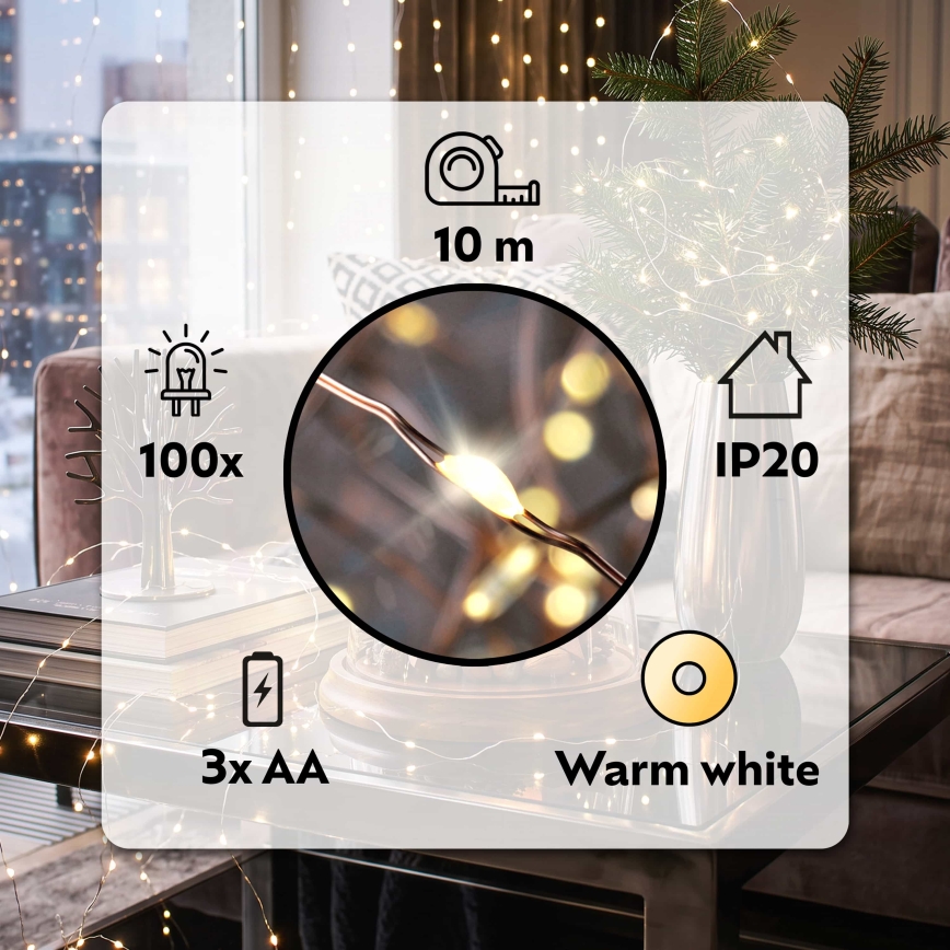 Brilagi - LED-Weihnachtslichterkette 100xLED/3xAA 10m warmweiß