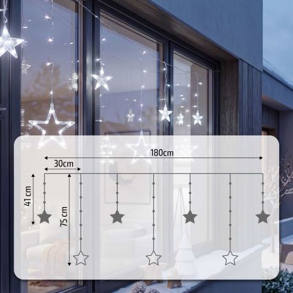 BRILAGI - LED-Weihnachtslichtervorhang für Außenbereiche 77xLED/3xAA/USB 1,8m IP44 kaltweiß