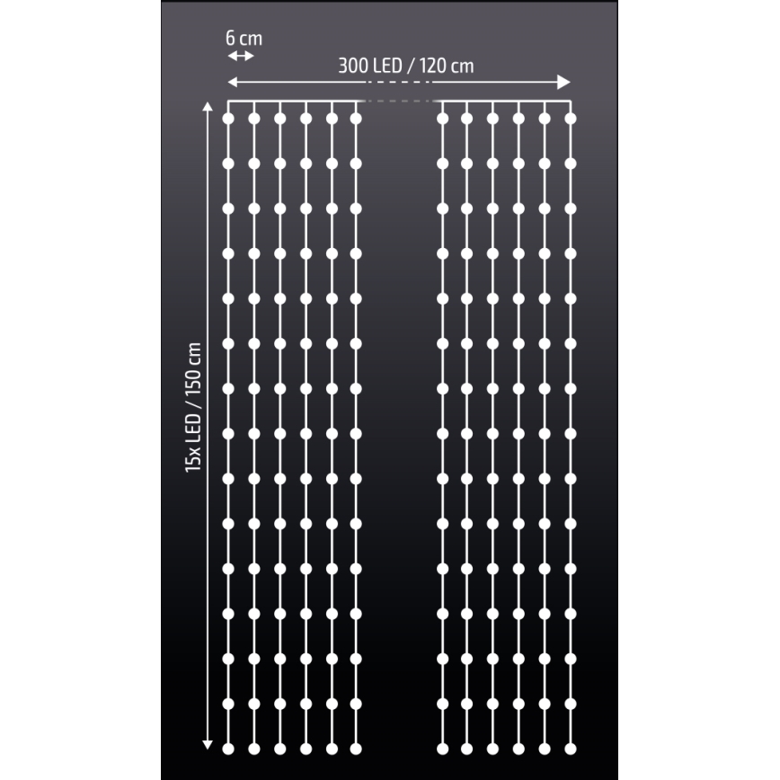 Brilagi - LED Weihnachtsvorhang 300xLED/8 Funktionen/3xAA/USB 1,2m kaltweiß