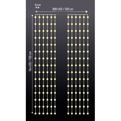 Brilagi - LED Weihnachtsvorhang 300xLED/8 Funktionen/3xAA/USB 1,2m warmweiß