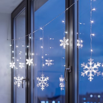 BRILAGI - LED Weihnachtsvorhang 77xLED/3xAA/USB 3,8m Schneeflocken kaltweiß