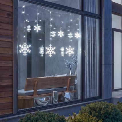 BRILAGI - LED Weihnachtsvorhang 77xLED/3xAA/USB 3,8m Schneeflocken kaltweiß