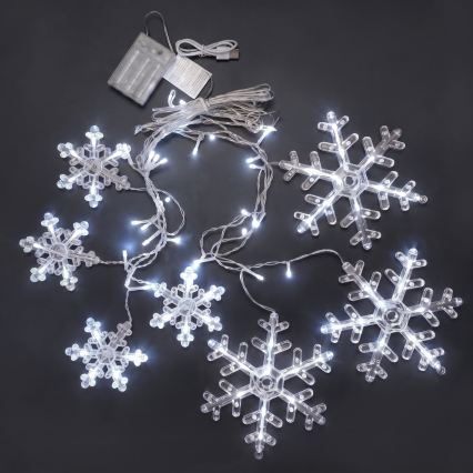 BRILAGI - LED Weihnachtsvorhang 77xLED/3xAA/USB 3,8m Schneeflocken kaltweiß