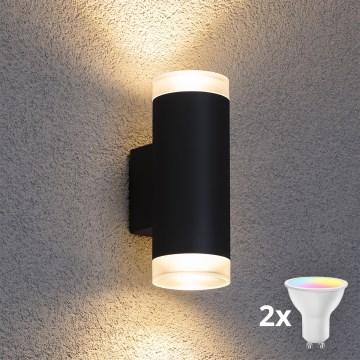 Brilagi - MATERA LED RGBW Außenwandleuchte, dimmbar, 2xGU10/4,8W/230V, 3000K, IP54, schwarz, inkl. Fernbedienung