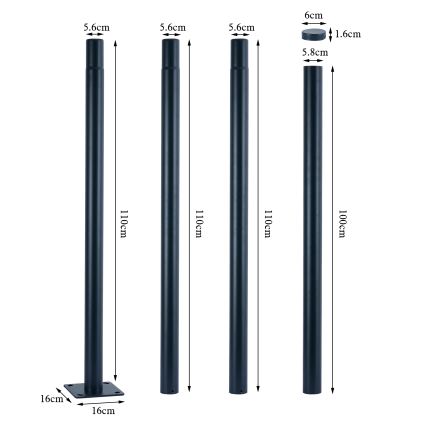 Brilagi - Metallmast für URBAN-Außenbeleuchtung, 4 m, Ø 58 mm, Anthrazit