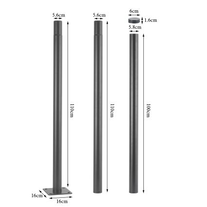Brilagi - Metallrohr für Außenbeleuchtungsmast URBAN, 3 m, Ø 58 mm, grau