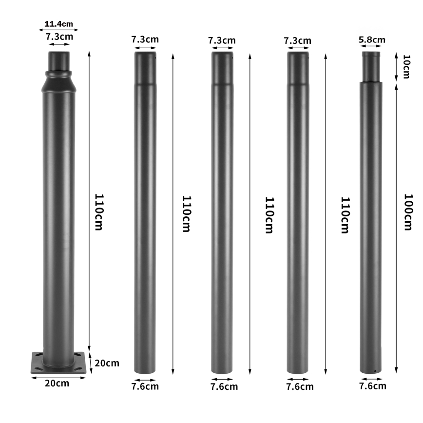 Brilagi - Metallrohr für Außenleuchtenmast URBAN, 5 m, Mast Ø 58 mm, Anthrazit
