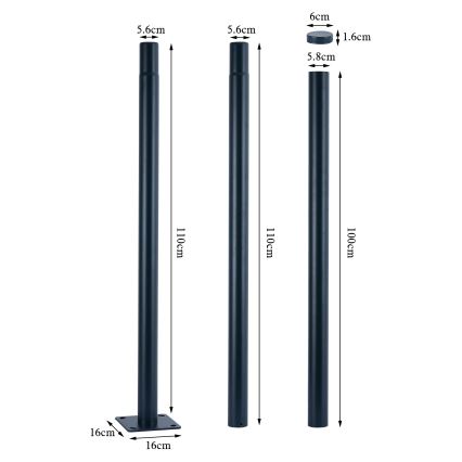 Brilagi - Metallstab für Außenbeleuchtungspfosten URBAN 3 m Mast Ø 58 mm Anthrazit