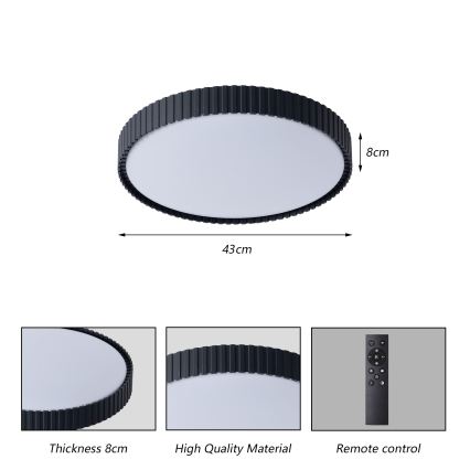 Brilagi - dimmbare LED-Deckenleuchte ORINO LED/54W/230V 3000-6000K schwarz Ø 43 cm + Fernbedienung