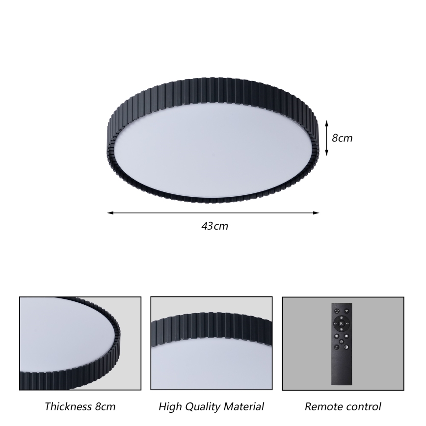 Brilagi - dimmbare LED-Deckenleuchte ORINO LED/54W/230V 3000-6000K schwarz Ø 43 cm + Fernbedienung