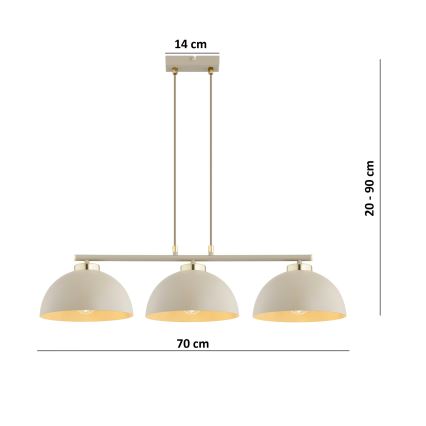 Brilagi - Pendelleuchte an Drahtseil 3xE27/60W/230V Beige/Gold