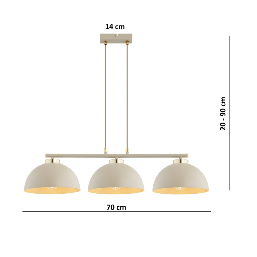 Brilagi - Pendelleuchte an Drahtseil 3xE27/60W/230V Beige/Gold