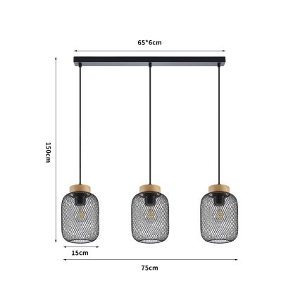 Brilagi - Pendelleuchte an Kabel BASKLITE 3xE27/15W/230V Gummibaumholz/schwarz