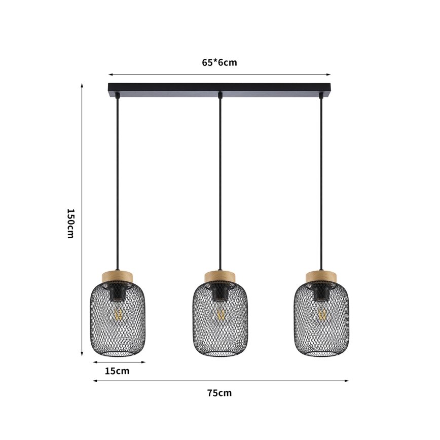 Brilagi - Pendelleuchte an Kabel BASKLITE 3xE27/15W/230V Gummibaumholz/schwarz