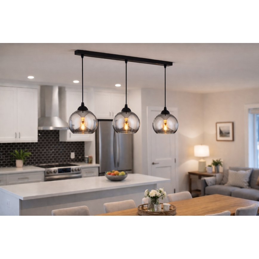 Brilagi - Pendelleuchte an Kabel DIOR 3xE27/60W/230V schwarz/rauchgrau