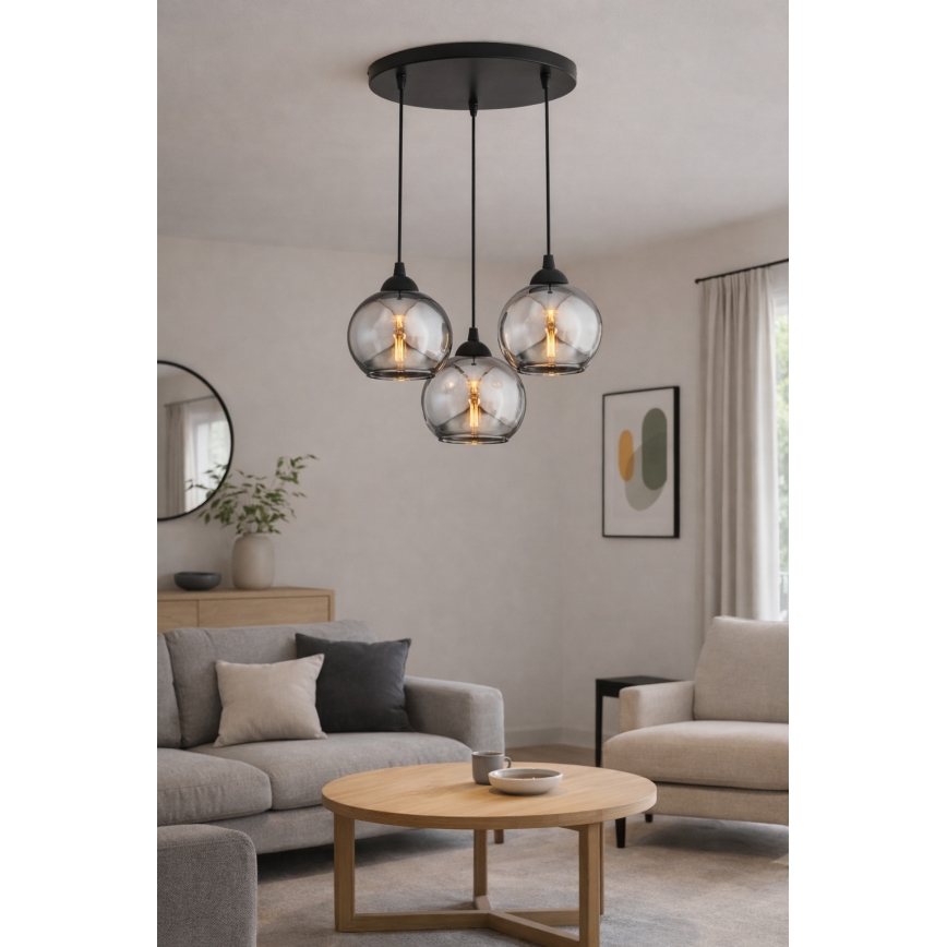 Brilagi - Pendelleuchte an Kabel DIOR 3xE27/60W/230V schwarz/rauchgrau