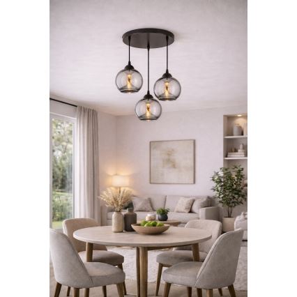 Brilagi - Pendelleuchte an Kabel DIOR 3xE27/60W/230V schwarz/rauchgrau