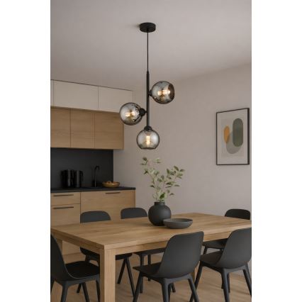 Brilagi - Pendelleuchte an Kabel DIOR 3xE27/60W/230V schwarz/rauchgrau