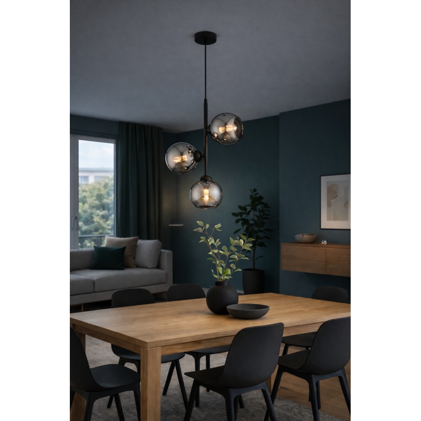 Brilagi - Pendelleuchte an Kabel DIOR 3xE27/60W/230V schwarz/rauchgrau