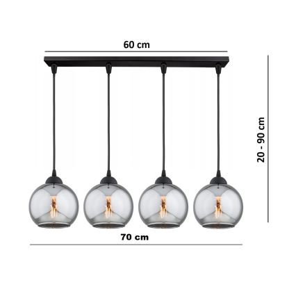 Brilagi - Pendelleuchte an Kabel DIOR 4xE27/60W/230V schwarz/rauchgrau