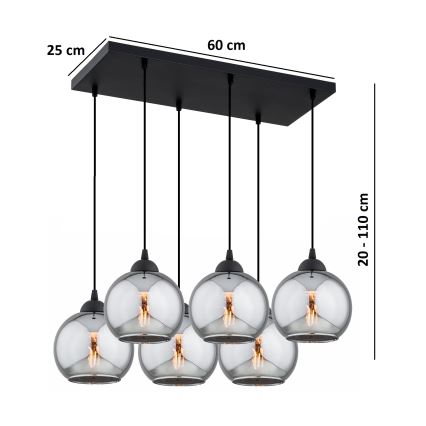 Brilagi - Pendelleuchte an Kabel DIOR 6xE27/60W/230V schwarz/rauchgrau