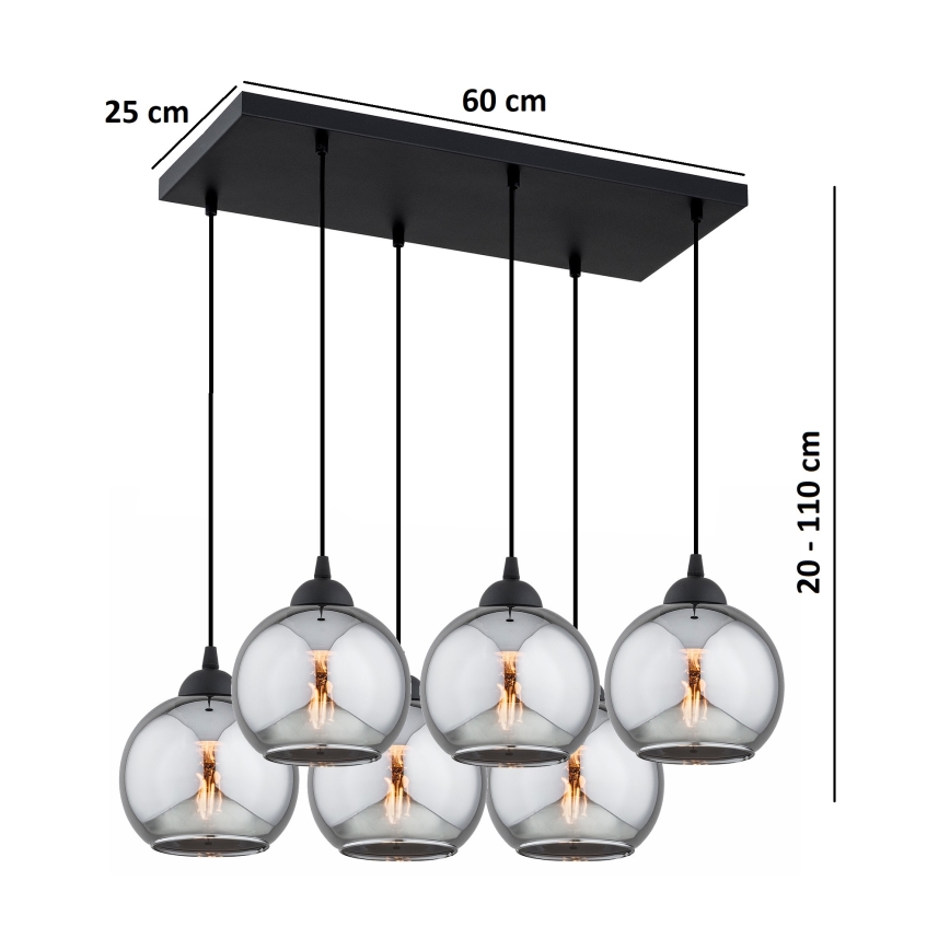 Brilagi - Pendelleuchte an Kabel DIOR 6xE27/60W/230V schwarz/rauchgrau