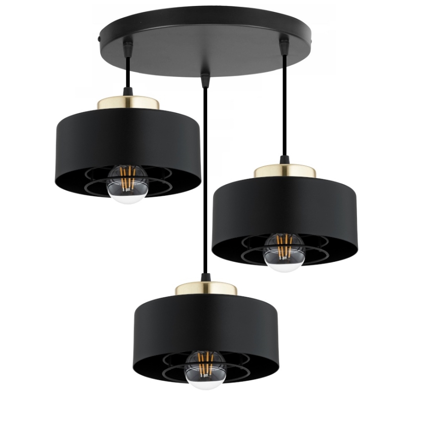 Brilagi - Pendelleuchte an Kabel SPRING 3xE27/60W/230V schwarz/gold