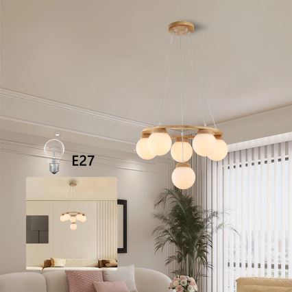 Brilagi - Pendelleuchte an Kabel VISBY WOOD 6xE27/60W/230V Ø 58 cm Holz