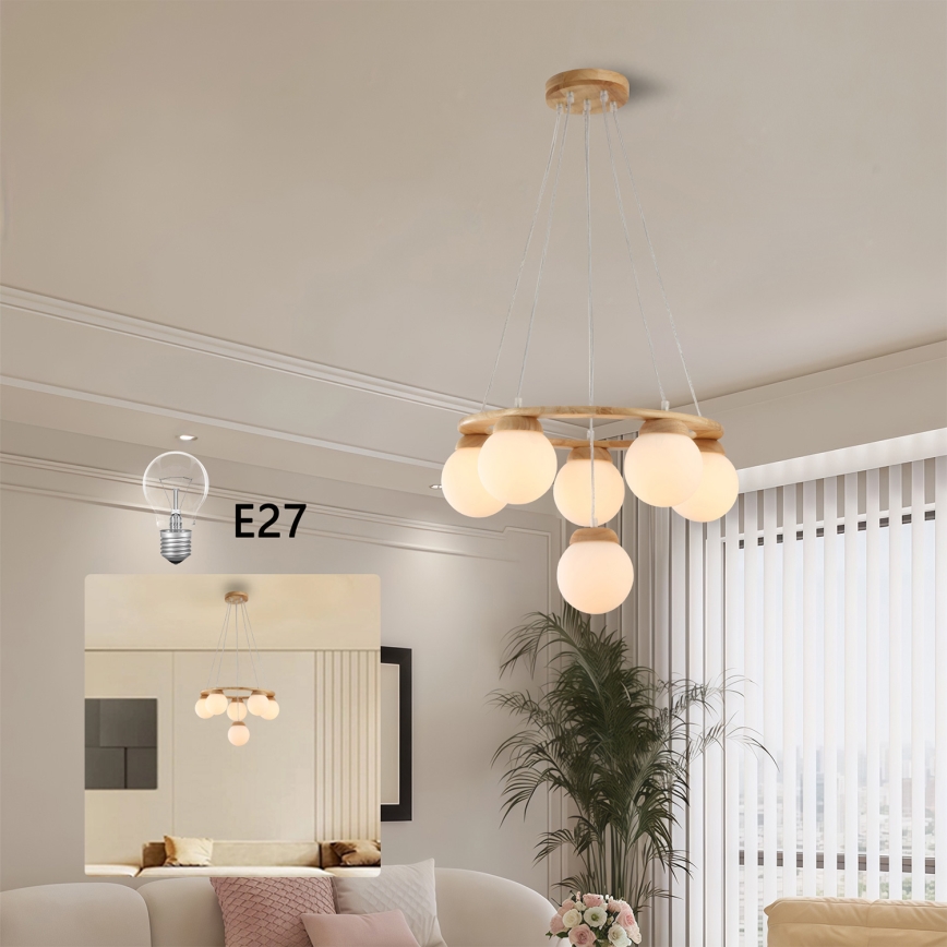 Brilagi - Pendelleuchte an Kabel VISBY WOOD 6xE27/60W/230V Ø 58 cm Holz