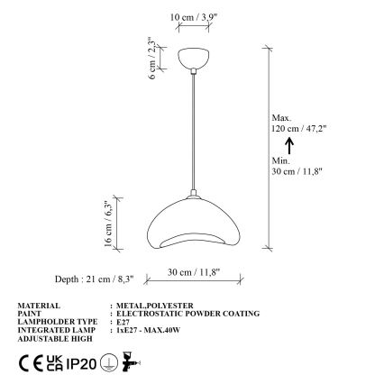 Brilagi - Pendelleuchte an Kabel WABI SABI 1xE27/40W/230V Ø 30 cm weiß