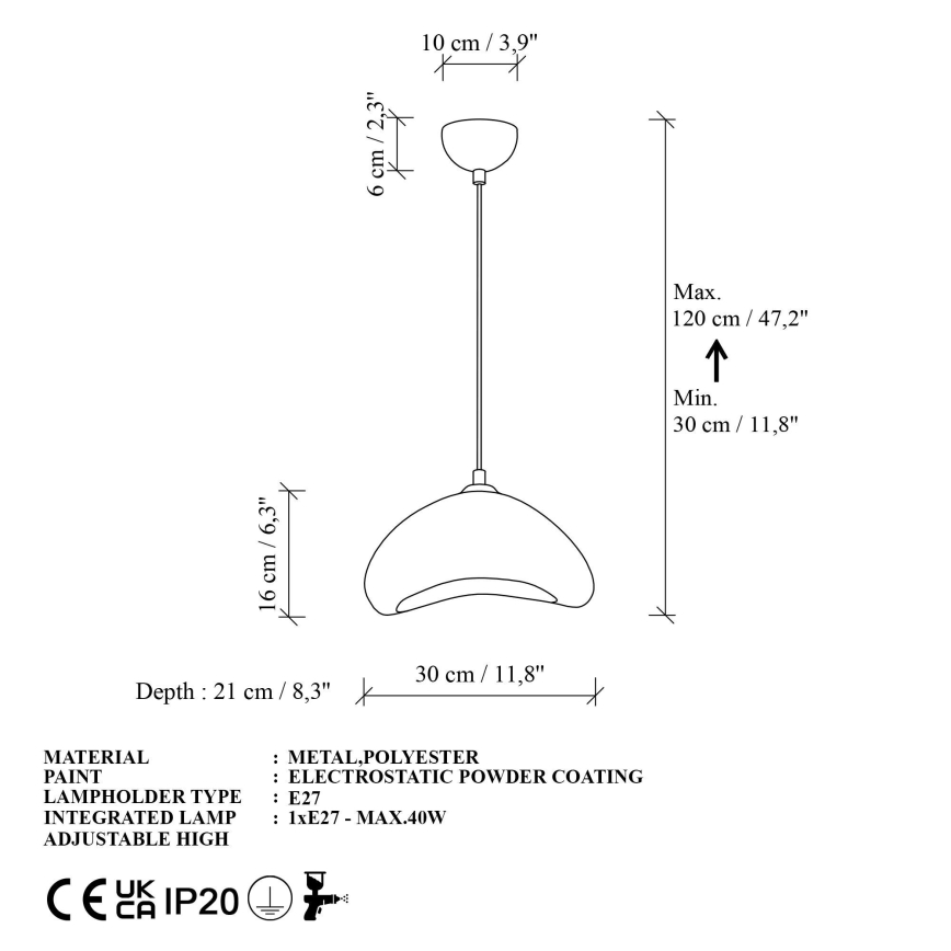 Brilagi - Pendelleuchte an Kabel WABI SABI 1xE27/40W/230V Ø 30 cm weiß