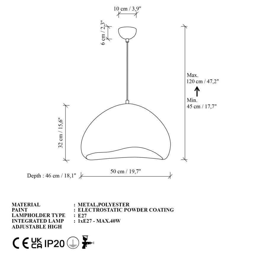 Brilagi - Pendelleuchte an Kabel WABI SABI 1xE27/40W/230V Ø 50 cm weiß