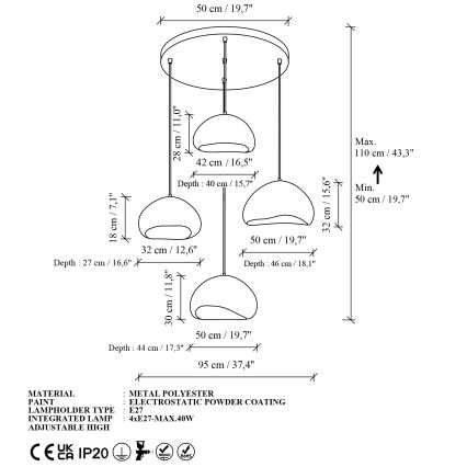 Brilagi - Pendelleuchte an Kabel WABI SABI 4xE27/40W/230V Ø 95 cm weiß