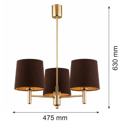 Brilagi - Pendelleuchte an Stange MONTE 3xE27/15W/230V braun/gold