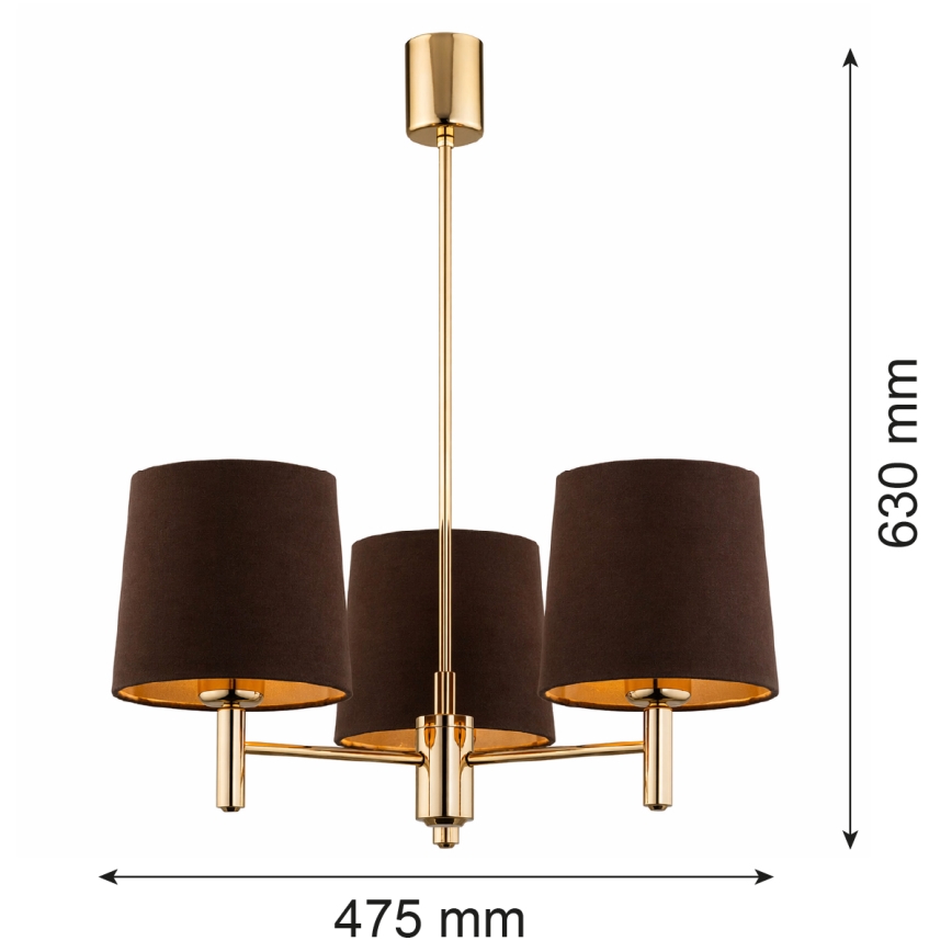 Brilagi - Pendelleuchte an Stange MONTE 3xE27/15W/230V braun/gold