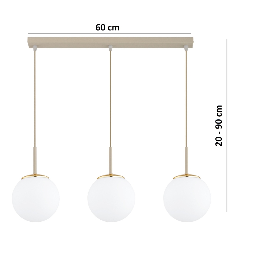 Brilagi - Pendelleuchte MILO mit Kabelaufhängung 3xE27/60W/230V beige/gold